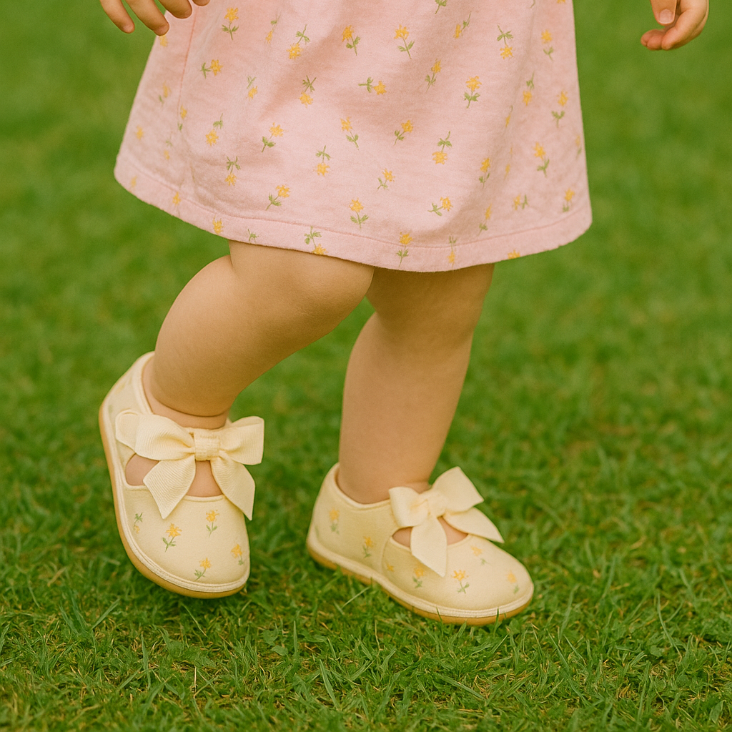 Sandales Jaunes Déco Floral et Nœud papillon