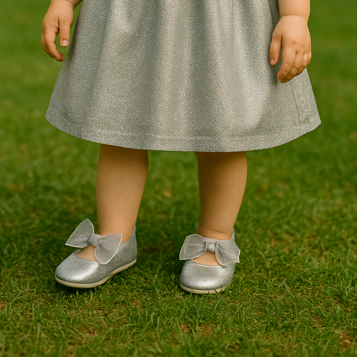 Ballerines Princesse Argent Gros NĆud papillon