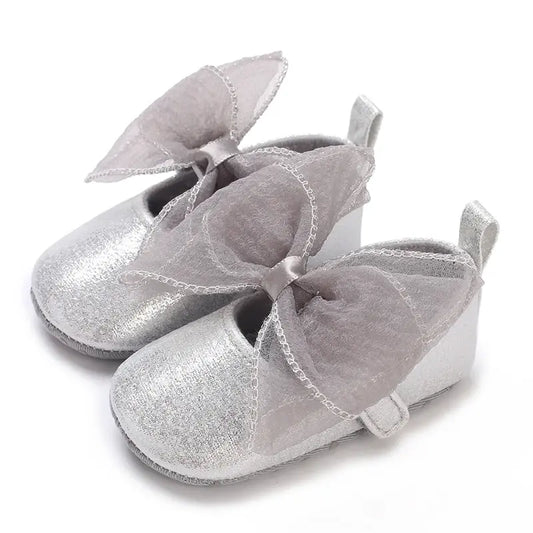 Ballerines Princesse Argent Gros Nœud papillon