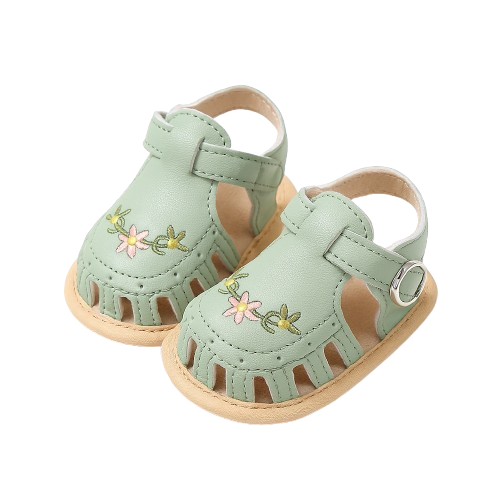 Sandales Vertes Trio de Fleurs